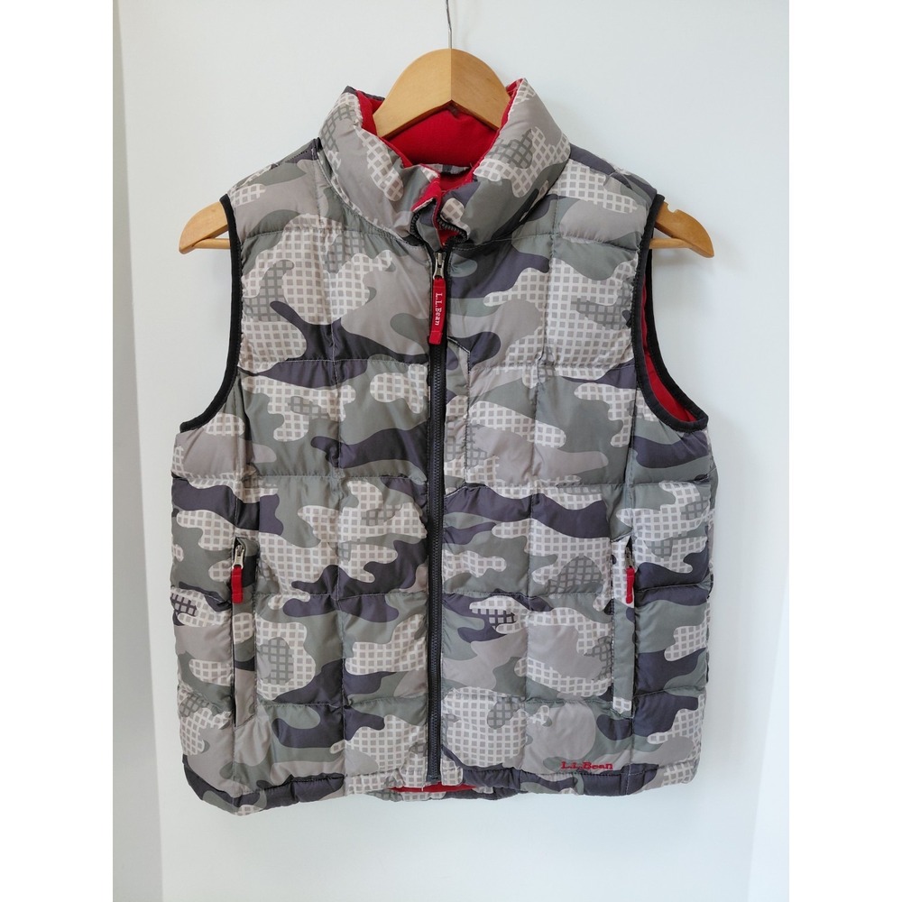 L.L. Bean Puffer Vest Goose Down Youth Lg 14-16 Camouflage Red Camo‎